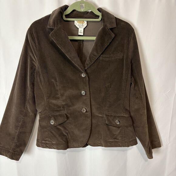 Talbots Blazer Womens 12 Brown Corduroy 3-Button Classic Career Preppy Jacket - Picture 1 of 7